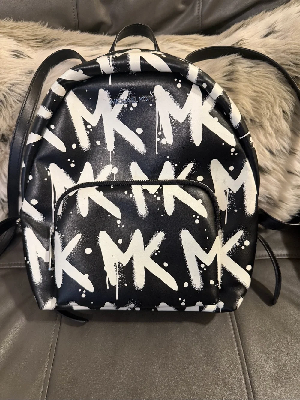 Michael Kors Graffiti Erin Black & White Logo Medium Backpack - NWT